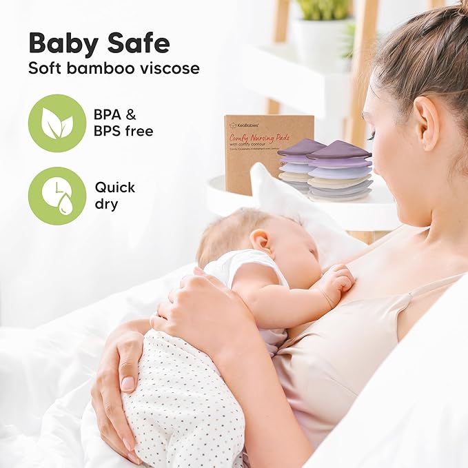 Organic Nursing Pads - 14 Washable Breast Pads for Breastfeeding, Wash Bag, Viscose Derived from Bamboo Reusable Nipple Covers for Breastfeeding Essentials, Soft & Absorbent (Violet, L 5")