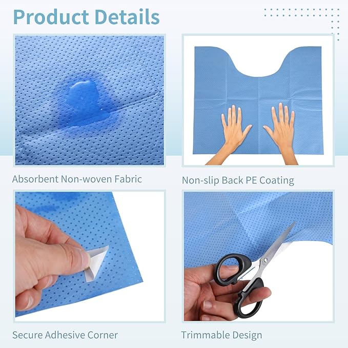 25 Pcs Disposable Toilet Mats, Absorbent Non-Woven Commode Mats, Non-Slip Potty Training Floor Mats, Around U-Shaped Floor Pads for Urine, Toilet Floor Protectors, 22×18.9"