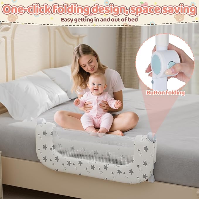 Bed Rail for Toddlers: 32" Foldable Toddler Bed Rails Bed Safety Rail, Height Adjustable Baby Bed Rail Guard for Crib Twin, Full, Queen Bunk Size Bed, Portable Bed Railing for Baby