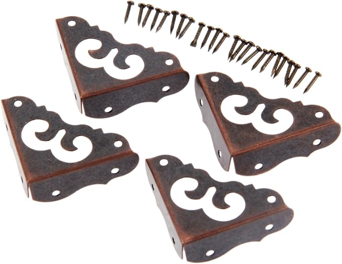 4Pcs Iron Red Copper Vintage Decorative Corner Protector Guards Edge Cover for Chest Case Box-1.22" x 1.22" x 0.43"