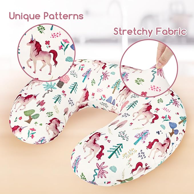 Nursing Pillow Cover, Stretchy and Soft Pillow Slipcover for Baby Boys Girls, Breastfeeding Pillow Covers for Newborn Infants, Pink, Forest