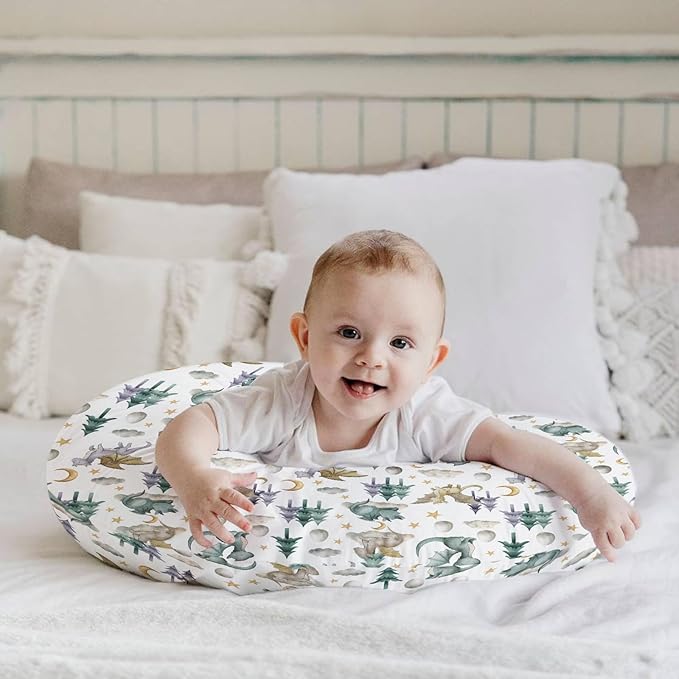 HawSkgFub Watercolor Cute Dragon Fairy Tale Nursing Pillow Cover for Baby Boys, Cloud Moon Star Dragons Egg Breastfeeding Pillow Slipcover, Nursing Pillowcase for Newborn Infant, Cover Only