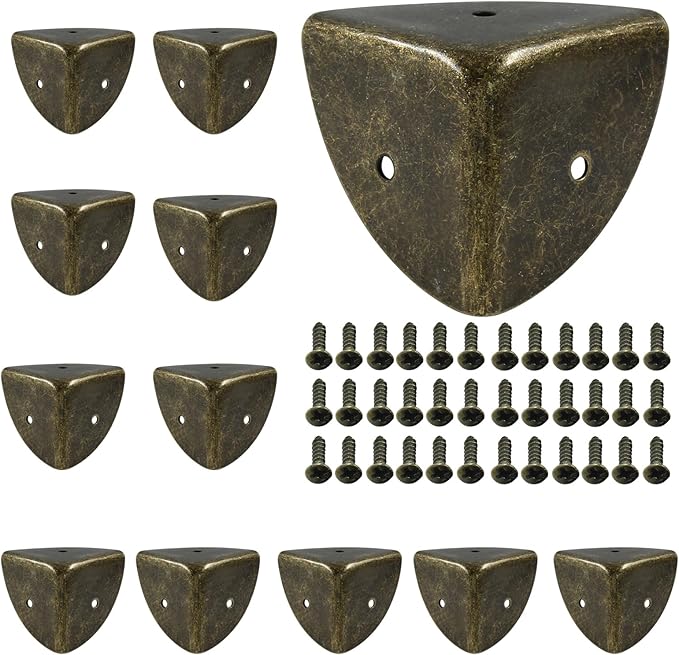 12 Pcs Metal Corner Protectors Antique Bronze Edge Guard Furniture Edge Corner Cover Angle Corner Brackets with Mounting Screws for Box Table Cabinet(1.6"x1.6"x1.6")