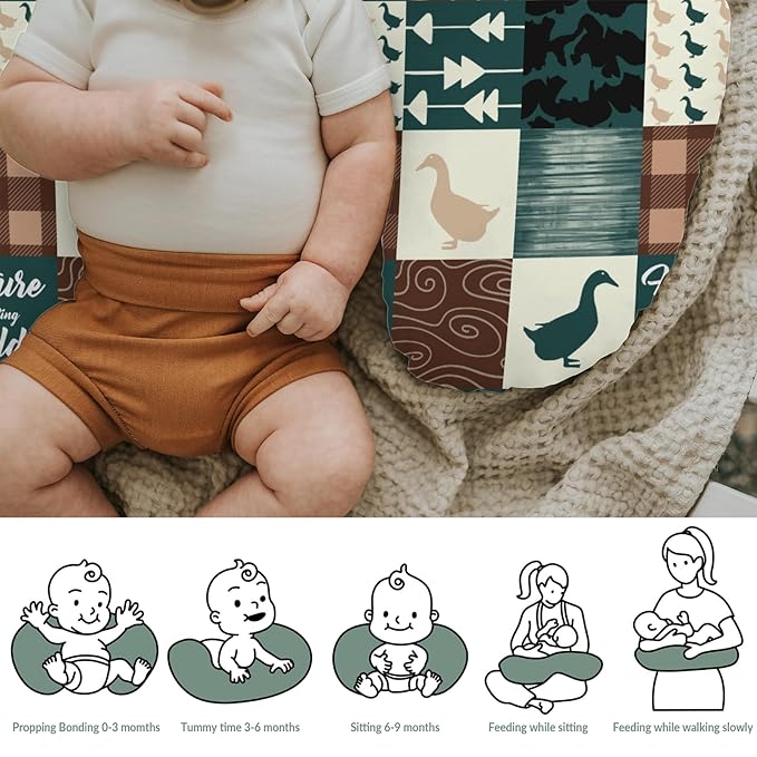 Camouflage Duck Hunting Baby Nursing Pillow Covers for Boy Girl Green Mallard Ducks Plaids Nursing Pillowcase for Breastfeeding Pillows Wild Ducks Soft Stretchy Slipcovers for Newborn Infant