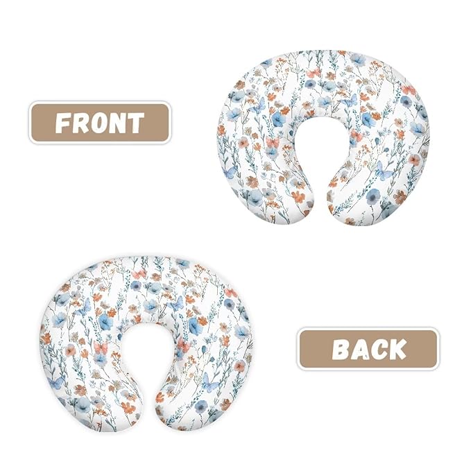 Blue Butterfly and Colorful Flower Nursing Pillow Cover Ultra Soft Comfortable Newborn Nursing Pillow Case Breathable and Skin Friendly
