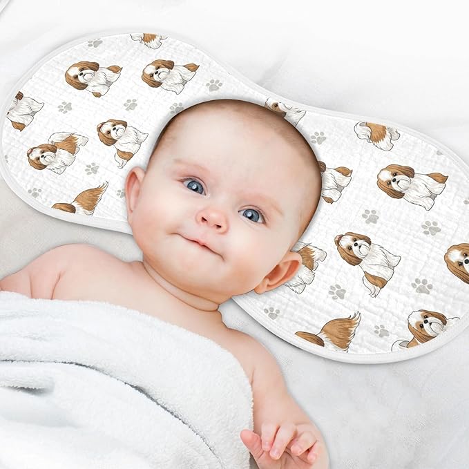 4 Pack Muslin Burp Cloths Shih Tzu Dogs White Cotton Baby Burp Cloths Absorbent Soft Burping Cloth Washcloths for Newborn Boys Girls 22x11 Inch