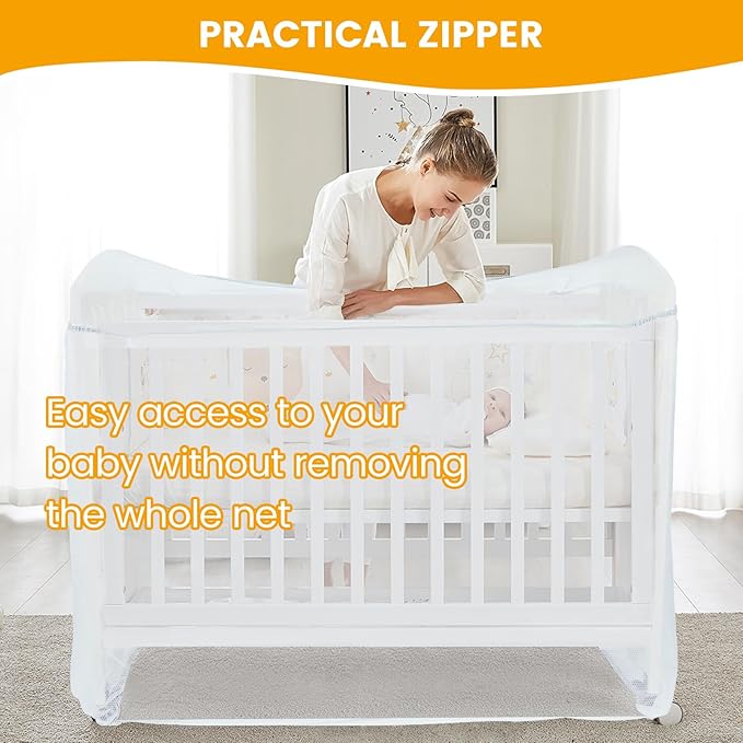 Orzbow Crib Tent Canopy - Crib Cover to Keep Baby from Climbing Out, Protects from Climbing Out and, Insects, Mosquitoes, Encrypted Baby Mosquito Net with Two-Way Self-Locking Zippers, White