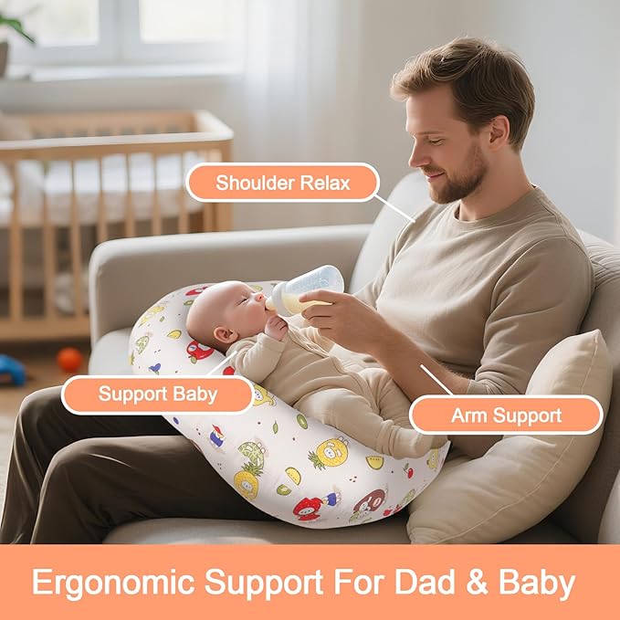 Ergonomic Nursing Pillow for Breastfeeding & Bottle Feeding, Breastfeeding Pillow to Reduce Back Neck Strain, Suitable for Breastfeeding Mom & Baby, Washable Cotton Cover(Fruit)