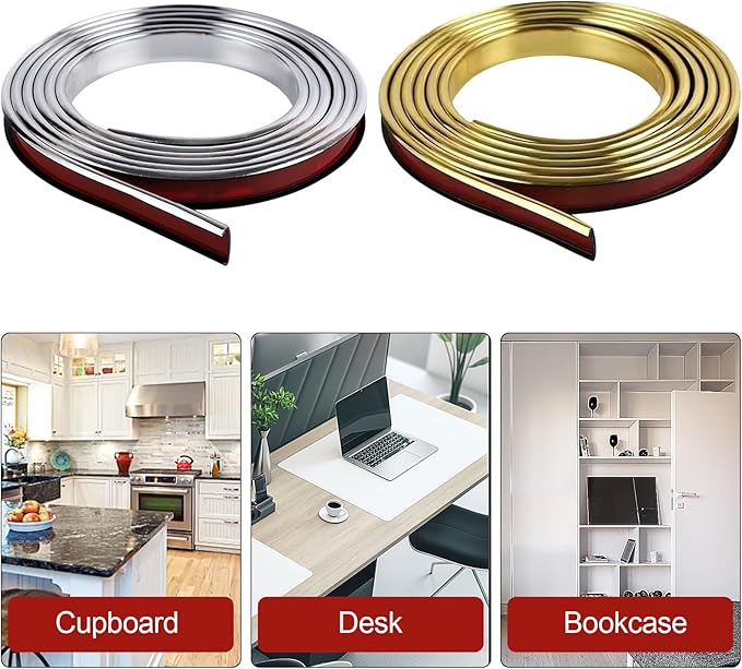 U-Shape Edge Banding, 16.4FT Veneer Edge Banding, PVC Self Adhesiv Furniture Corner Edge Strip Countertop Table Cabinets Chairs Shelves Restoration, 25MM, Gold