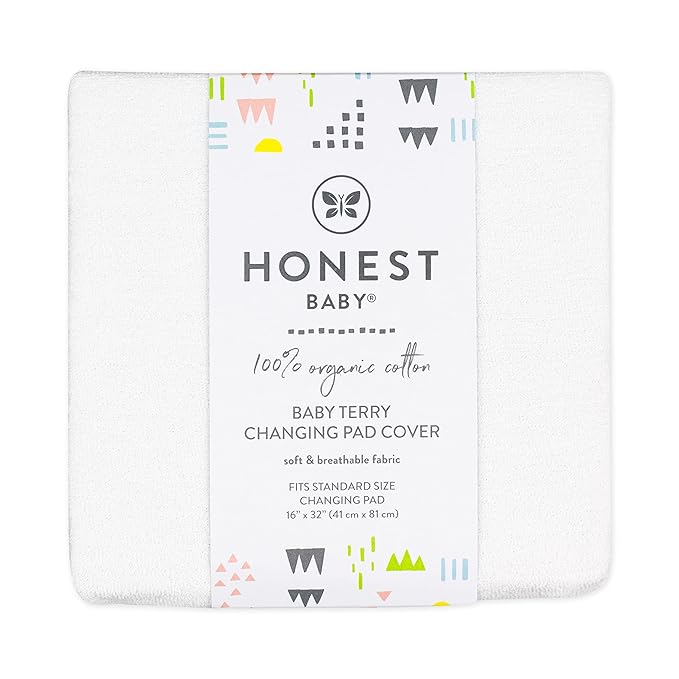 HonestBaby Unisex Baby Organic Terry Cotton Changing Pad Cover, Bright White, One Size US (Pack of 2)