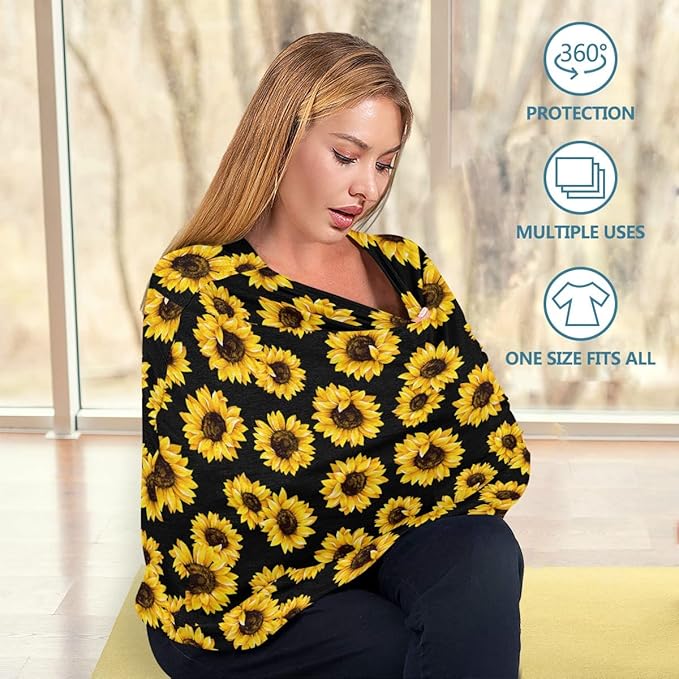 Nursing Cover, Breastfeeding Soft Carseat Canopy Sunflower Multi Use for Baby Car Seat Covers Canopy Shopping Cart Cover Scarf Light Blanket Stroller Cover
