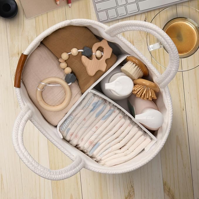 Baby Changing Basket for Baby Dresser, Moses Basket for Babies, Cotton Rope Diaper Changing Basket, Unisex Baby Moses Basket, Foam Diaper Changing Pad for Dresser, Changing Table Topper for Dresser