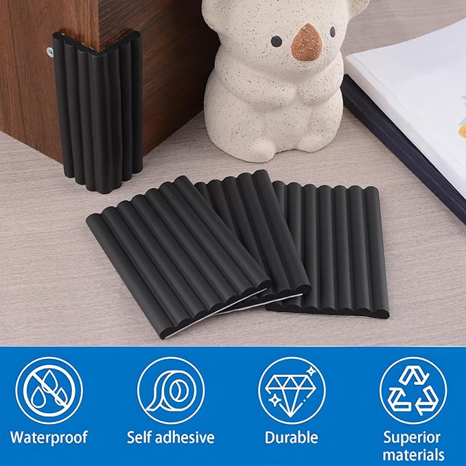 INCERWAY 6PCS Black Foam Funiture Protector, Thickened Self Adhesive Safety Corner Cushion, Baby Proofing Edge Guard for Furniture & Wall