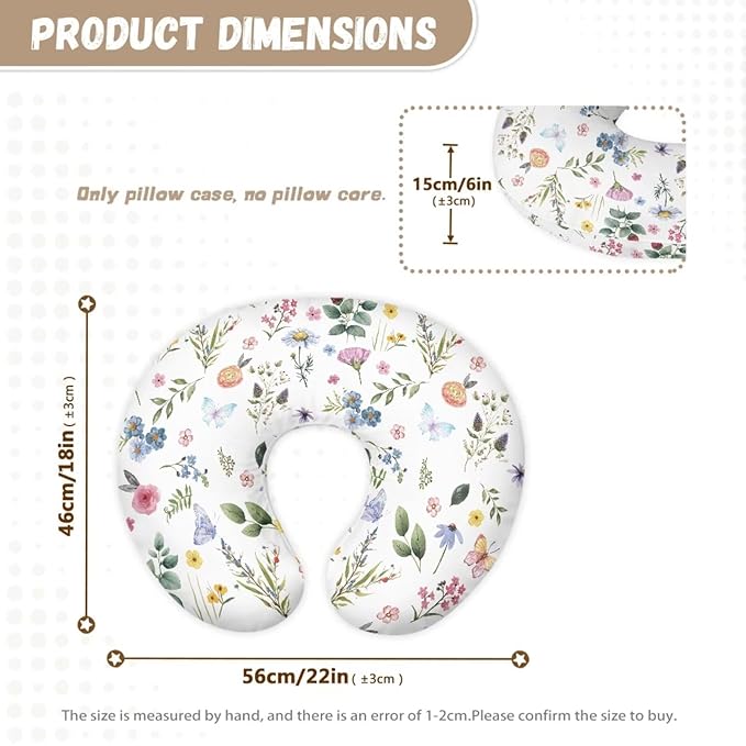 Flower Nursing Pillow Cover for Baby Girls, Breastfeeding Pillow Slipcover Cushion Cover, Soft Fabric Fits Snug On Infant