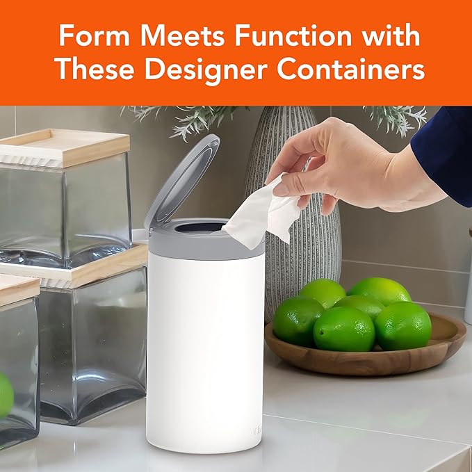 Spectrum Disinfecting Wipes Container Large White Refillable Stainless Steel Wipe Holder for Bathroom Kitchen, Classroom, Reuseable Push Button Wet Wipe Dispenser for Disinfect Cleaning Countertop