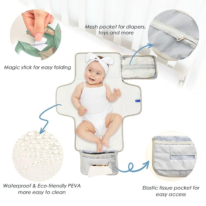 Kigai Cute Dragon Portable Diaper Changing Pad Travel Changing Pad for Baby Waterproof & Foldable Diaper Mat for Baby Shower, Newborn Girls and Boys