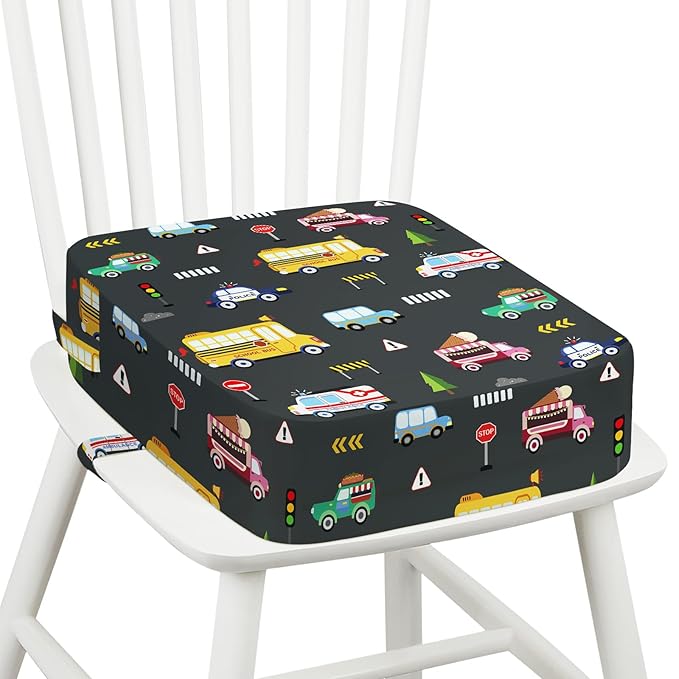 Toddler Booster Seat for Dining Table Kitchen Chair, Kids Booster Seat with Non-Slip Bottom and Adjustable Straps, 4" Detachable Washable Portable Travel Increasing Cushion (Transportation)