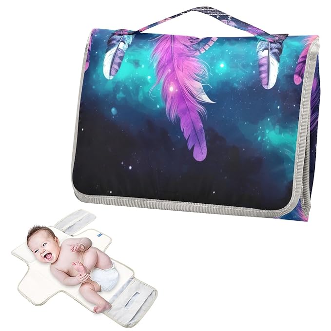 Dream Catcher Baby Changing Pad - Waterproof Diaper Changing Pad with Built-in Pillow - Portable Travel Changing Mat for Newborn Girl & Boy