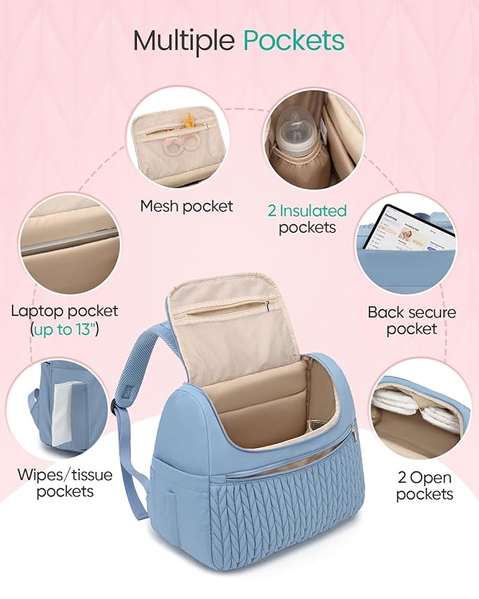 Qualyphant Breast Pump Bag for Spectra S1/S2 & Medela – Insulated Cooler Bag, 13" Laptop Sleeve, Diaper Bags Backpack – Lightweight, Water-resistant & Stylish for Work, Travel, Blue