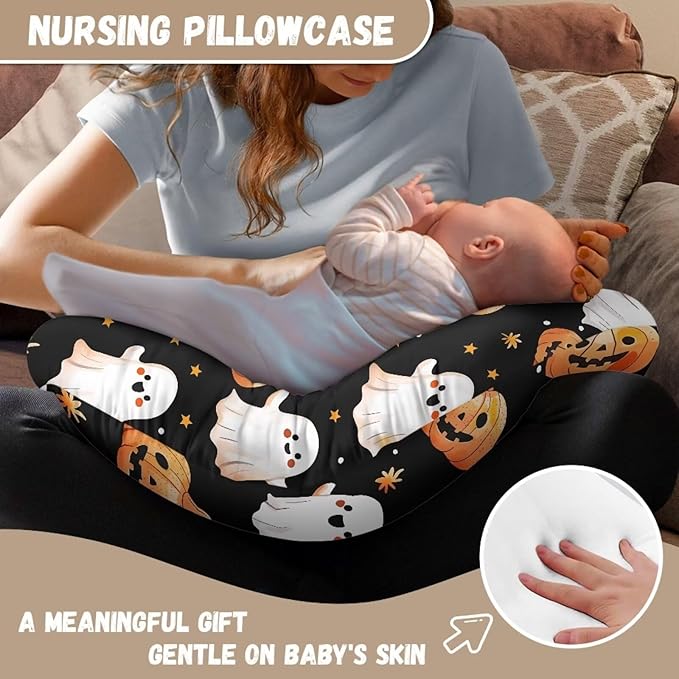 Pumpkin Ghost Boy Girl Nursing Pillow Cover Baby Breastfeeding Slipcover Newborn Safety and Comfy Cover, 2 Packs