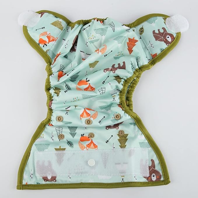 Baby Cloth Diaper Cover Nappy Hook and Loop Double Gusset 6.6lbs to 33lbs (Teepee Bears Foxes) One Size
