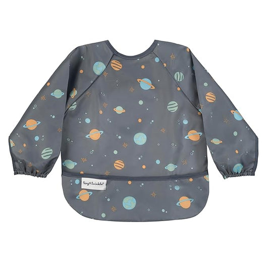 Tiny Twinkle Long Sleeve Bib for Babies & Toddlers | Waterproof Smock Bib for Eating | Machine Washable & Mess-Proof Feeding Essentials | Newborn Shower Gift (Space, 6–24M)