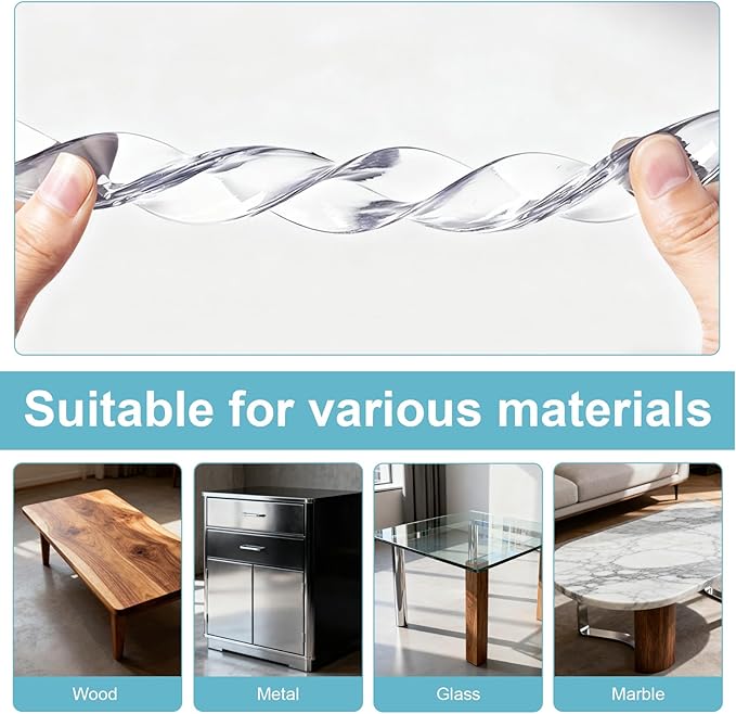 Baby Proof Edge & Corner Protectors, Clear Silicone Furniture Guards with Strong Adhesive – 9.84ft Table Edge Protector Strip with 4 Corner Guards for Baby Safety, Glass Tables, Cabinets & Fireplace