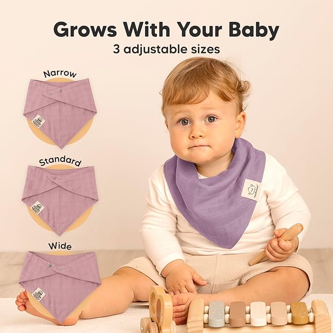 8-Pack Muslin Baby Bibs for Boys, Girls - Muslin Bandana Drool Bibs for Baby Girl & Boy, Drooling Newborn, Teething Toddler, Infant 0-36 Months, Soft Cotton Extra Absorbent (Lavender)