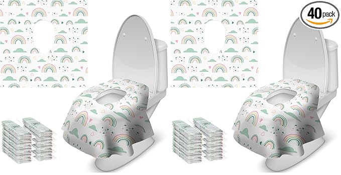 Blissful Diary 20 Pcs Toilet Seat Covers Disposable for Toddlers & Adults, Extra Large Waterproof, Portable Package for Travel, Kids Potty Training (Pack of 2)