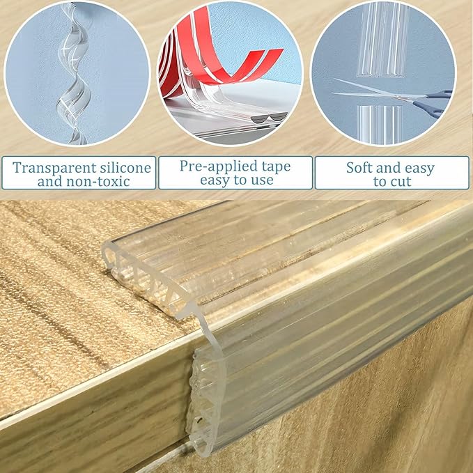 Baby Proofing Edge Protector [1.6" x 6.6FT] + 4 Corner Guards – Clear 3D Molding Silicone Furniture Bumper, Thicker Padding for Tables & Desks, Self-Adhesive, No-Residue, Child Safety Bump Strip