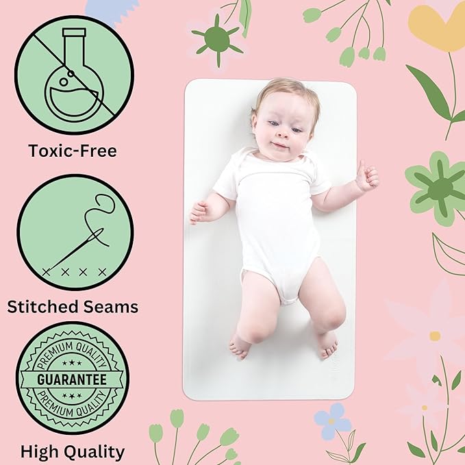 Luxury Vegan Leather Baby Changing Mat - 16"x30" Eco-Friendly, Versatile, Thin & Foldable, Easy-to-Clean Diaper Pad (Blush)