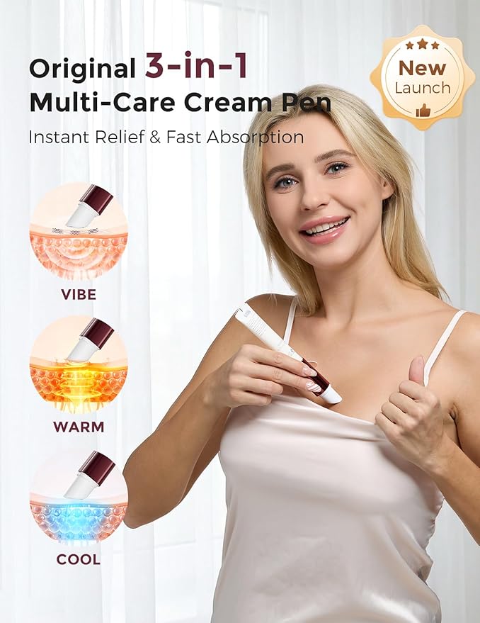 Momcozy ComfortNip™ 3-in-1 Multi-Care Cream Pen Kit, Heat/Cool/Vibe Breastfeeding Pen + Nipple Cream Refills Combo, Rechargeable Touch-Free 316 Steel Head for Nipple Pain Relief & Clogged Ducts