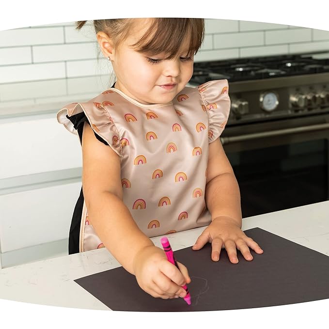 Tiny Twinkle Mess Proof Baby Bib for Girls | Waterproof Toddler Bib for Eating | Baby Apron for Feeding | Machine Washable | Perfect Shower Gift (Boho Rainbow, 2-4Y)