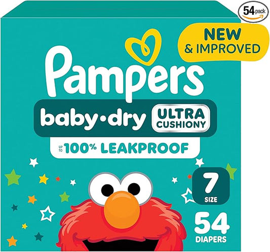 Pampers Diapers - Baby Dry - Size 7, 54 Count, Absorbent Disposable Infant Diaper (Packaging May Vary)