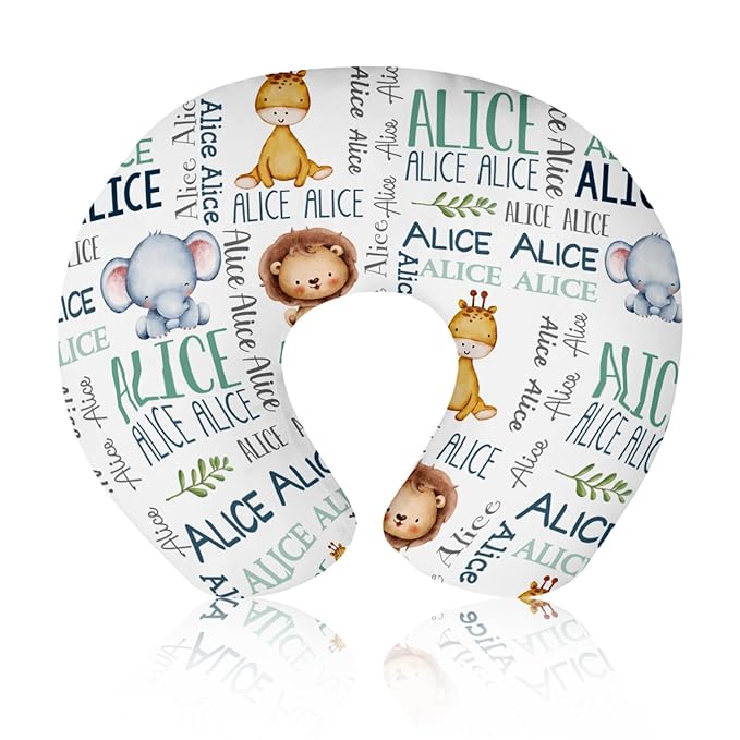 Baby Nursing Pillow Cover - Personalized Name Breastfeeding Pillow Cover with Lion Pattern, Stretchy Removable U-Shaped for New Moms, Soft Breathable Slipcover for Infant Boys Girls