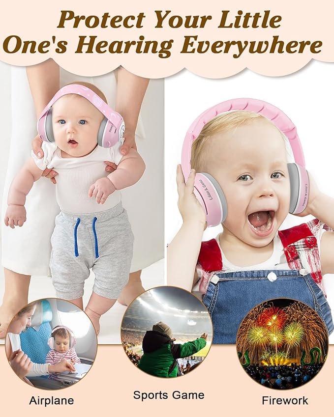 Lilian&Gema 2-in-1 Baby Ear Muffs Noise Protection up to 48 Months - Cute Owl Ear Protection for Infant & Toddler - Baby Airplane/Travel Essentials - Adjustable Noise Reduction Earmuffs, Pink