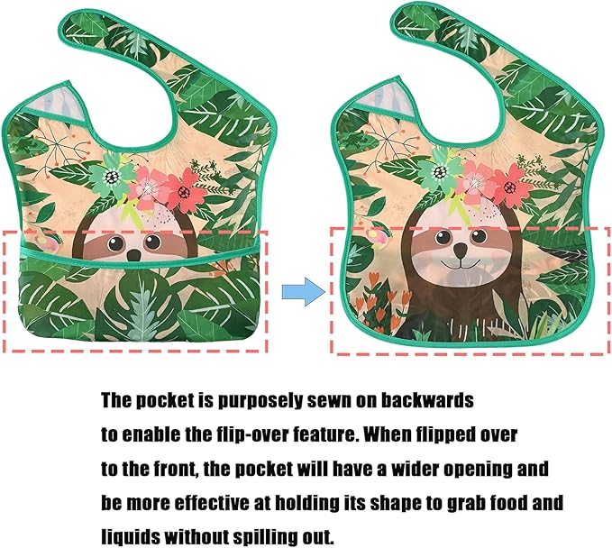 PandaEar 5 Pack Baby Bibs for Boys & Girls, Waterproof Adjustable Mealtime Bibs for Toddler 6-24 Months, Lightweight Soft