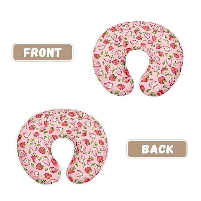 Multi Pink Strawberries Breastfeeding Pillow Cover Newborn U-Shaped Breastfeeding Pillowcase Cushion Cover Easy to Use and Dustptoof