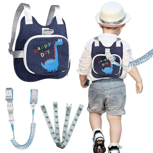 Toddler Harness Backpack Leash with Wrist Link | Cute Dinosaur Anti-Lost Walking Strap for Kids | Foldable & Adjustable Child Safety Belt for Boys & Girls
