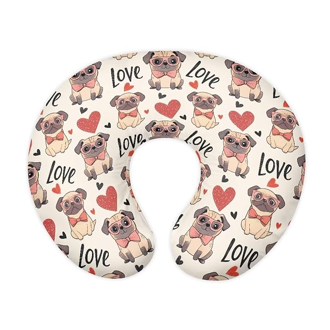 Jeiento Love Pug Dog Nursing Pillow Covers Stretchy Removable Nursing Cover Breastfeeding Pillowcase Elastic Feeding Pillow Covers for Bottle Feeding