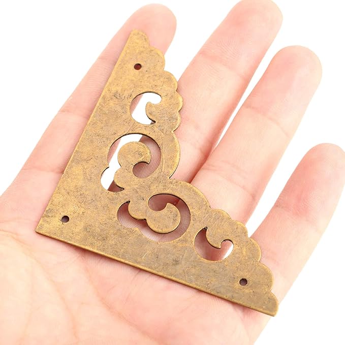 dophee 4Pcs 2.5" Brass Flat Corners Bracket, Retro Table Corner Cover Protectors for Box Cabinet Desk Book Frame Scrapbook Album Bookshelf Decoration Furniture Hardware with Nails, Antique Brass