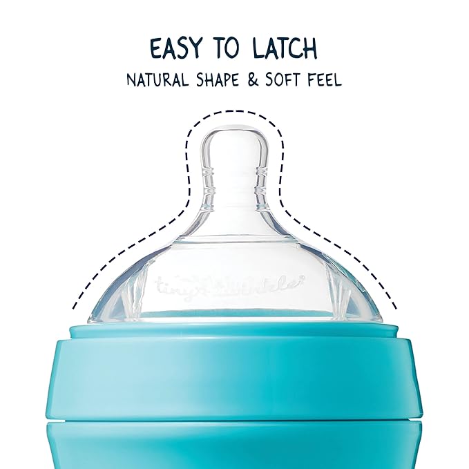 Tiny Twinkle Silicone Baby Bottle with Comfort Grip and Soft Flexible Nipple - Squeezably Soft Baby Bottles for Newborn and Up (Mint, 8 Ounce - 2 Pack)