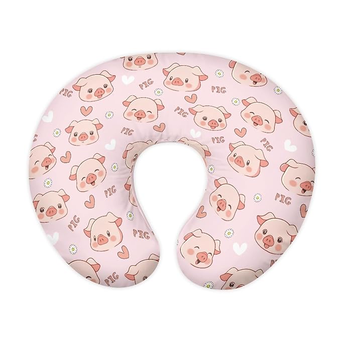 Forchrinse Pink Pig Nursing Pillow Cover for Girls Princess Nursing Pillow Slipcover for Breastfeeding Moms,Easy to Care