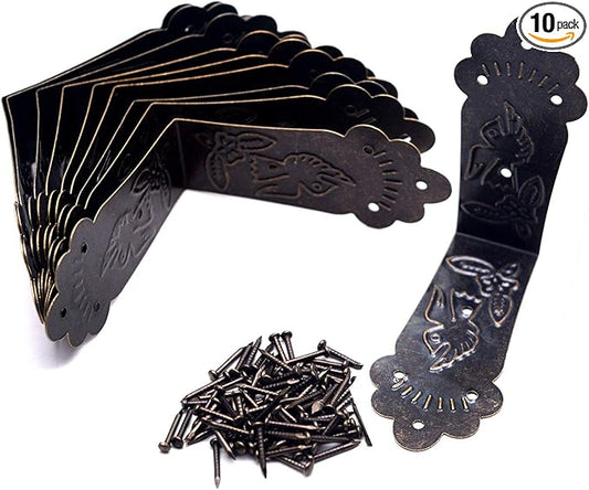 Mcredy 10 Pcs Corner Cover Antique Guards Edge Cover 2.2" for Chair,Table,Screen etc.Bronze Iron with Nails