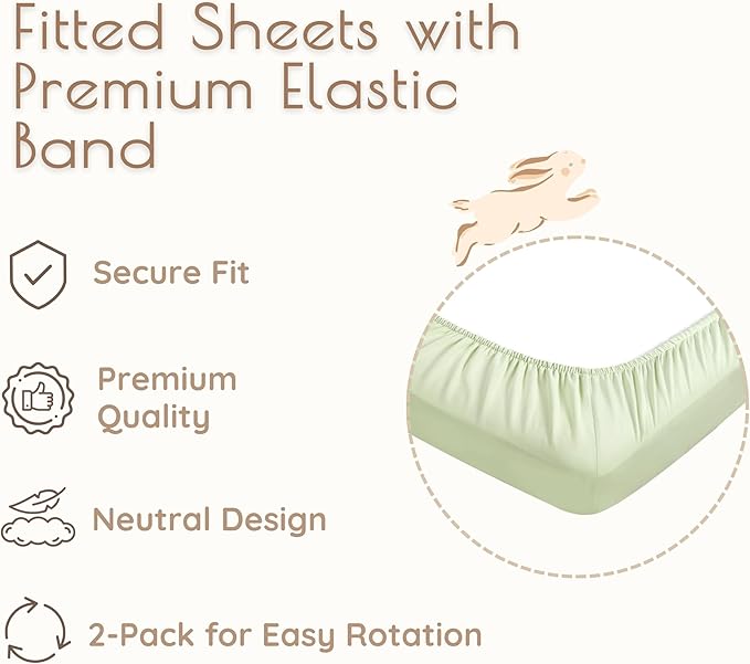 Fitted Crib Sheets for Boys and Girls, 2 Pieces 52"x28" 100% Cotton Crib Mattress Sheet, Absorbent Baby and Toddler Bed Sheets, Mattress Cover OEKO-TEX Cribs Sheet Set, Green Woodland Neutral Gift Set