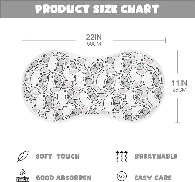 vvfelixl Baby Burp Cloths Dog French Bulldog Baby Newborn Cotton Burping Cloths Set Baby Washcloths 4 Pack White
