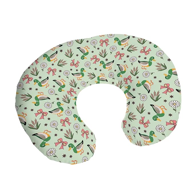 Cute Mallard Ducks Bows Reeds Nursing Pillow Covers Green Ducks Daisy Flowers Nursing Covers for Breastfeeding Hunting Season Pillow Slipcover for Baby Girls Boys Newborn