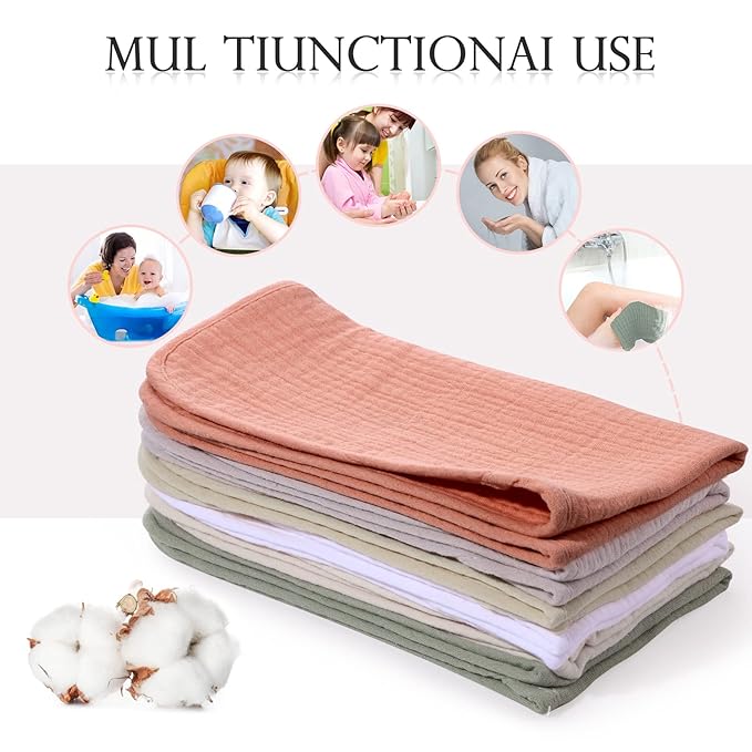 Hicarer 6 Pcs Girl Muslin Burp Cloths Cotton Burping Spit Rags Large 20 x 10 Inch 6 Layers Newborn Soft Absorbent Multicolor Wash Cloths Diapers for Baby Shower(Mixed Colors Series)