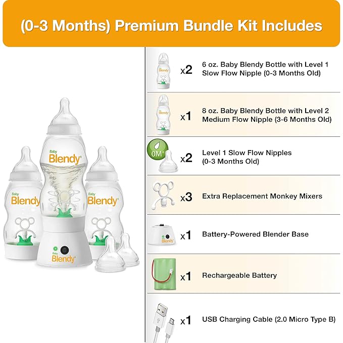 Baby Bottles - Best Infant to Toddler Milk Feeding Containers with Anti-Colic | Air Vent System - with Blender Mixer for Babies Newborns Infants Toddlers | (0-3 Months) Premium Bundle