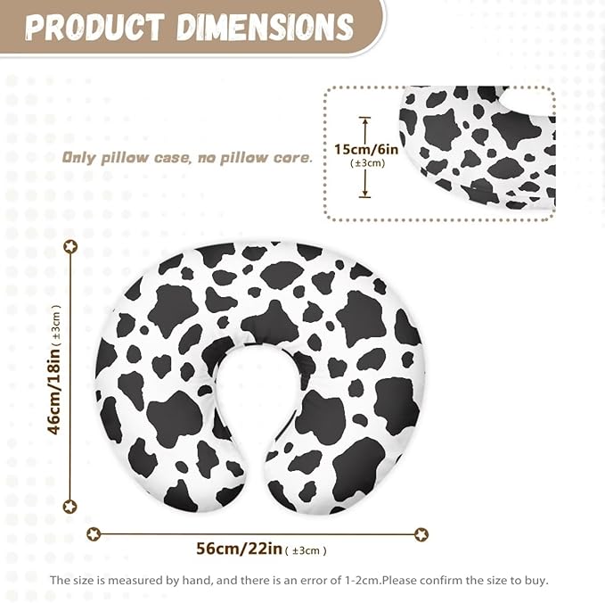 Cow Print Nursing Pillow Cover for U-Shaped Feeding Pillow Cowhide Breastfeeding Pillow Slipcover Hidden Zipper Design Soft and Skin-Friendly